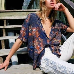 Free People Share Good Vibes Botton Down Top